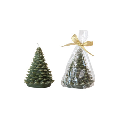 Bougie ronde en forme d'arbre de Noël avec pointes dorées