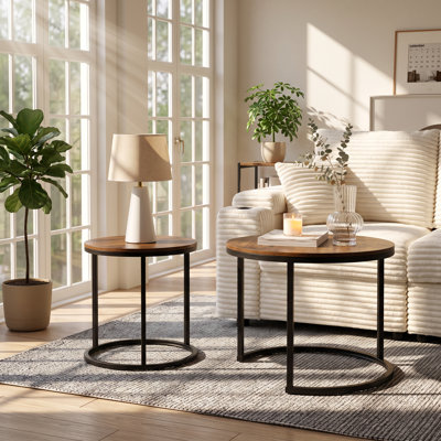 Ensemble de tables basses gigognes en bois et panneaux de fibres à densité moyenne noyer 23,6 po x P 23,6 po AijiaFurniture