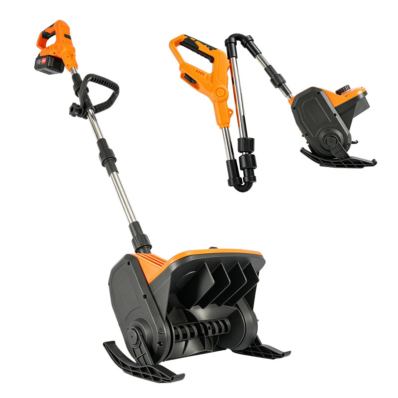 Souffleuse à neige sans fil 21 V 13 pouces, pliable en trois parties, avec roues de ski, idéale pour les allées, les marches, les patios et les trottoirs.