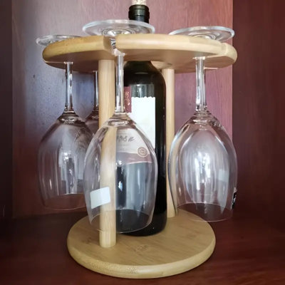 Modern Freestanding Wine Bottle And Glass Holder - Sturdy Wood Construction With Multi-Tiered Storage, Space-Saving Countertop Storage Box With Open S