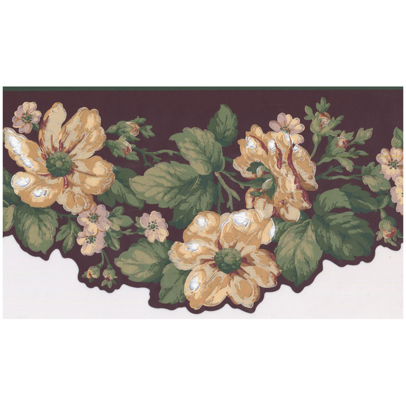 Bordure de papier peint l 15 pi x l 6,8 po prédécoupée Flowers Leaves