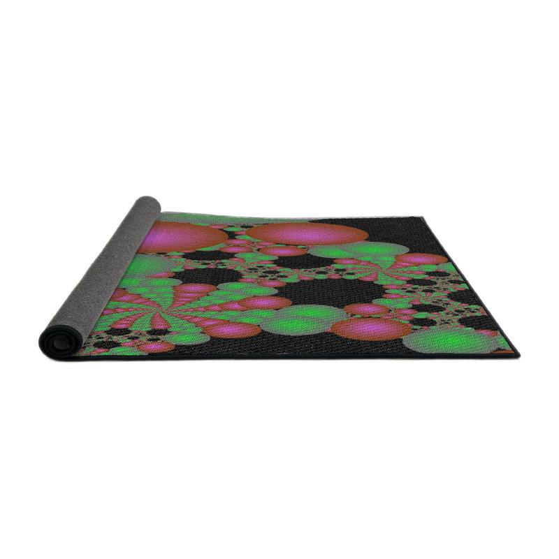 Tapis vert/rose/noir à motifs, Rond 4 pi
