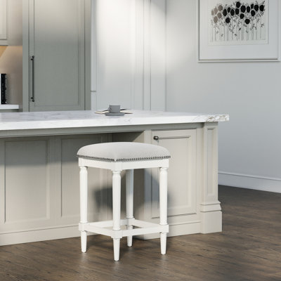 Tabouret de comptoir carré blanc de 27 po de hauteur avec design transitionnel, siège rembourré spacieux de 16 po, pieds, structure en bois massif, tissu, patins de plancher, assemblage rapide, look 27 A, 16 sièges pour le confort, pieds