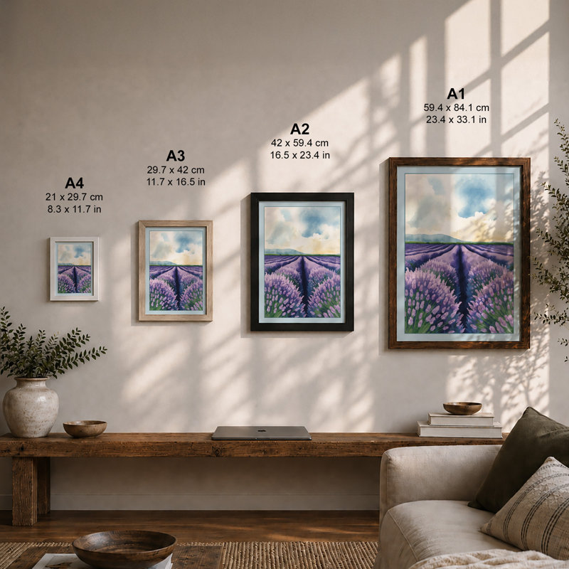 Lavender Fields At Dawn Botanical - Print, Unframed, A4 - 29.7 x 21.0 cm