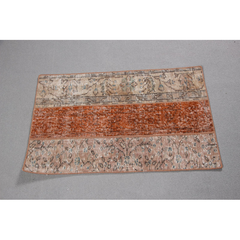 Vintage Turkish Patchwork Rug in Small Anatolian Design for Entryway Decor Boasting Rustic Home Accent with an Unmistakable Boho Style and Made of Wool