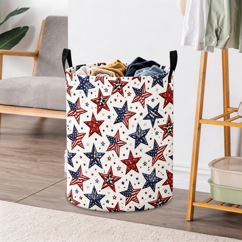 Americans Independence Day-Themed Round Storage Basket And Cylindrical Laundry Hamper And Household Organizer For Clothes And Sundries