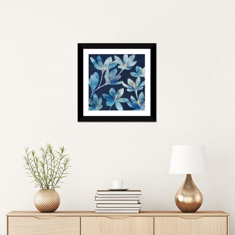 « mystique blue i », impression sur toile, H 16 po x l 16 po x P 1 po, Papier beaux-arts encadré noir, Blanc