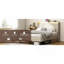 Structure de lit plateforme double avec tête de lit tapissier en tissu et support de lattes en bois