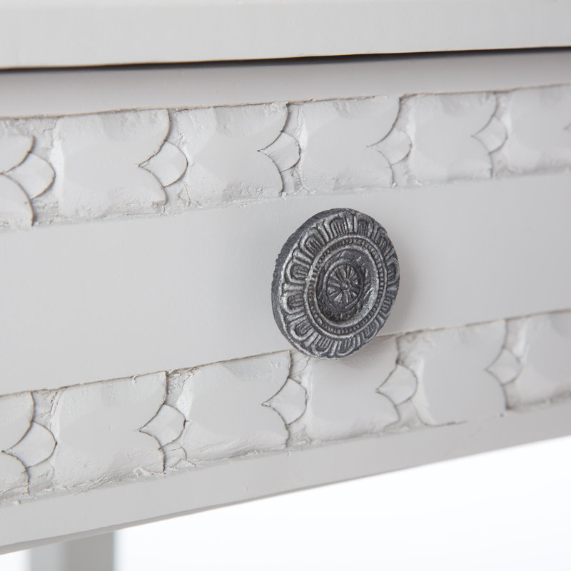Light Gray Mango Wood End Table with Drawer and Iron Frame