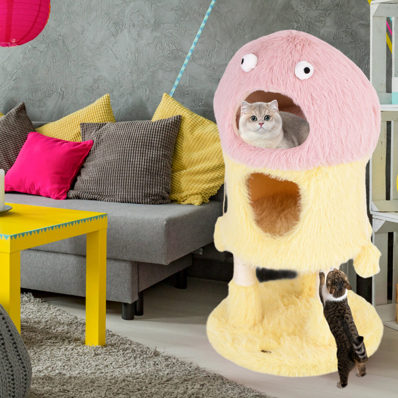 Cat Tree Cute Monster-Themed Cat Tower w/ 2 Private Condos