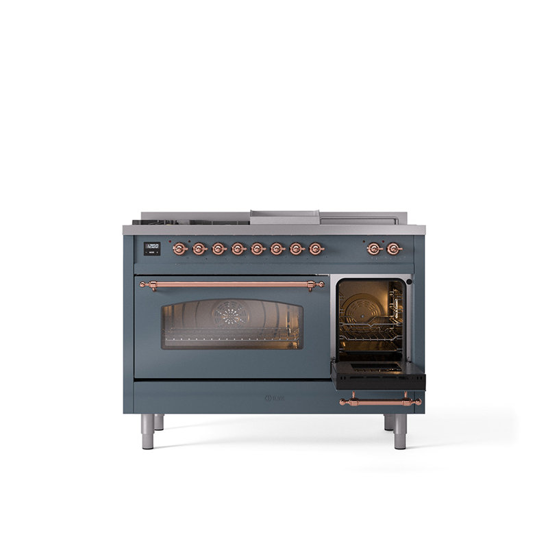 ILVE Nostalgie II 48 Dual Fuel Range, Blue/Gray/Copper, Liquid Propane