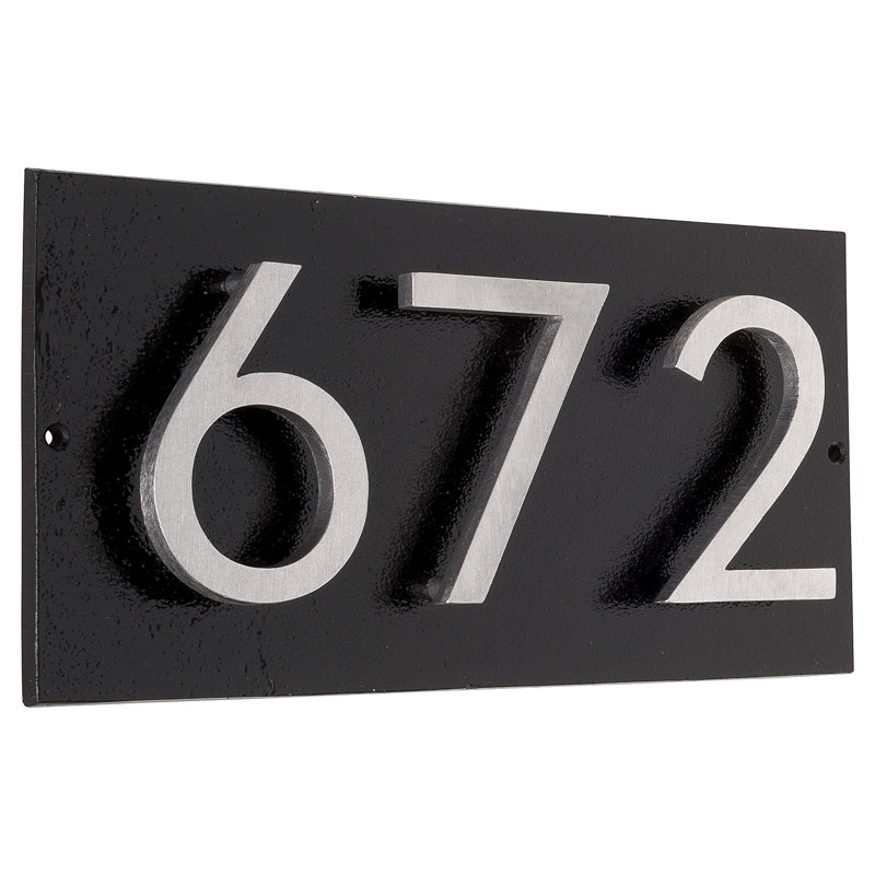 Plaque d’adresse murale flottante linéaire, Noir, Oui, Aluminium brossé