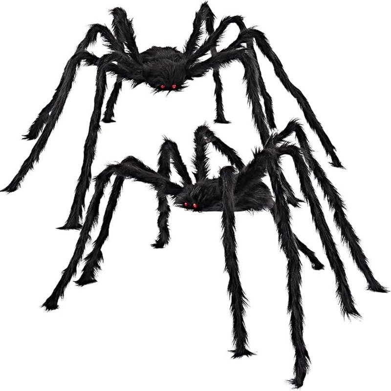 Ensemble de 5 pièces d'araignées poilues noires d'Halloween 5 pièces, grandes décorations de jardin extérieur avec pieds pliables