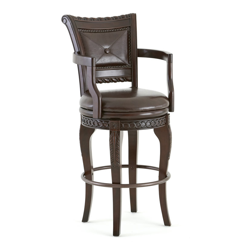 Audren Swivel Upholstered Counter Stool with Solid Wood Frame