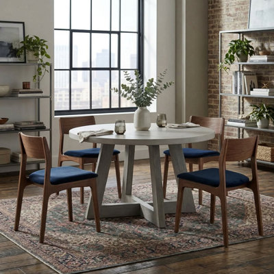 Round Grey Spray Concrete Top Dining Table with Brushed Acacia Base, 51"