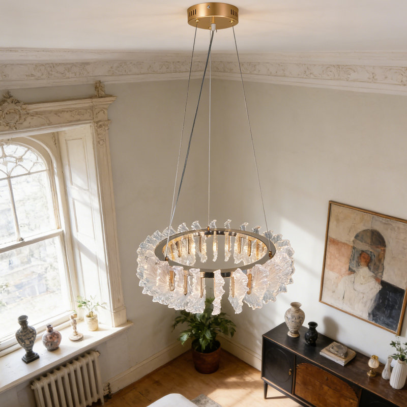 Lustre moderne à DEL avec cadre en métal doré