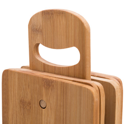 Set Of 6 Small Bamboo Cutting Boards With Holder Stand - Kitchen Chopping Board Serving Tray For Bread Meat Cheese Fruit And Vegetables (8.75" X 5.5")