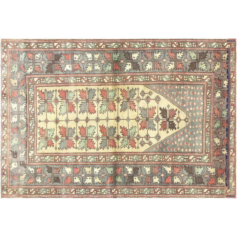 One-of-a-Kind Hand-Knotted 1960s 4'4" x 6'4" Wool Area Rug in Beige/Gray