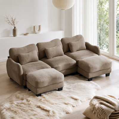 Canapé en chenille en U avec 3 coussins de taille exquise, canapé modulaire surdimensionné à 3 places avec 2 repose-pieds mobiles, conception ergonomique incurvée, canapé modulaire facile à assembler pour le bureau du salon, café
