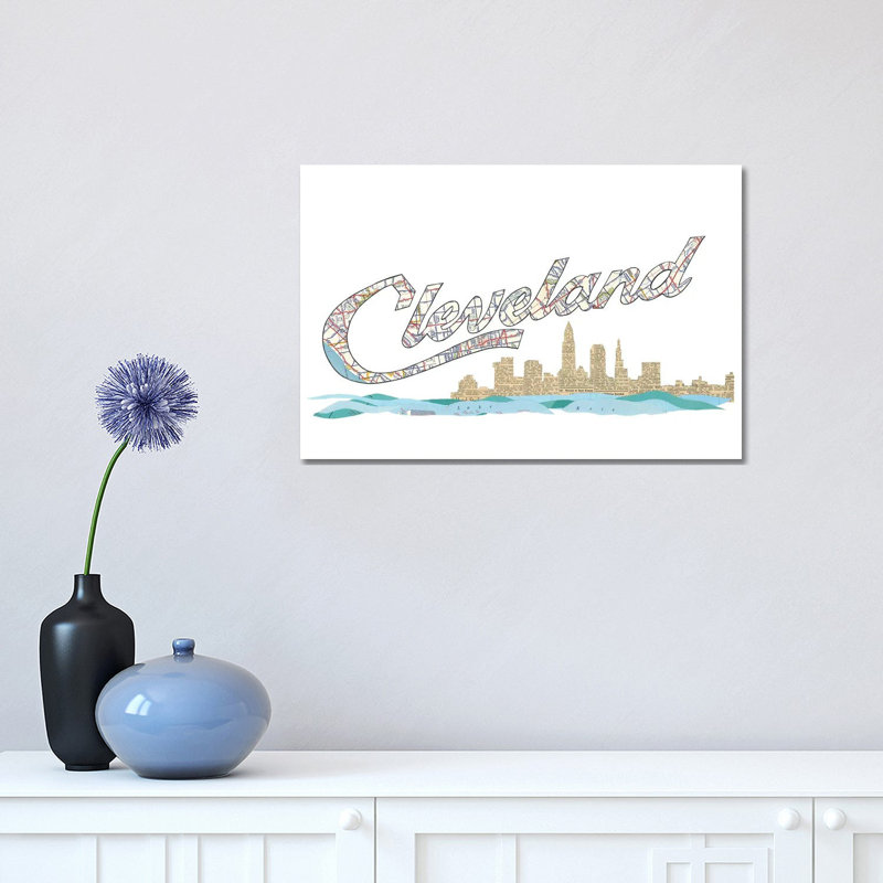 «Cleveland Script Skyline» par - Toile tendue, H 12 po x l 18 po x 1,5 po