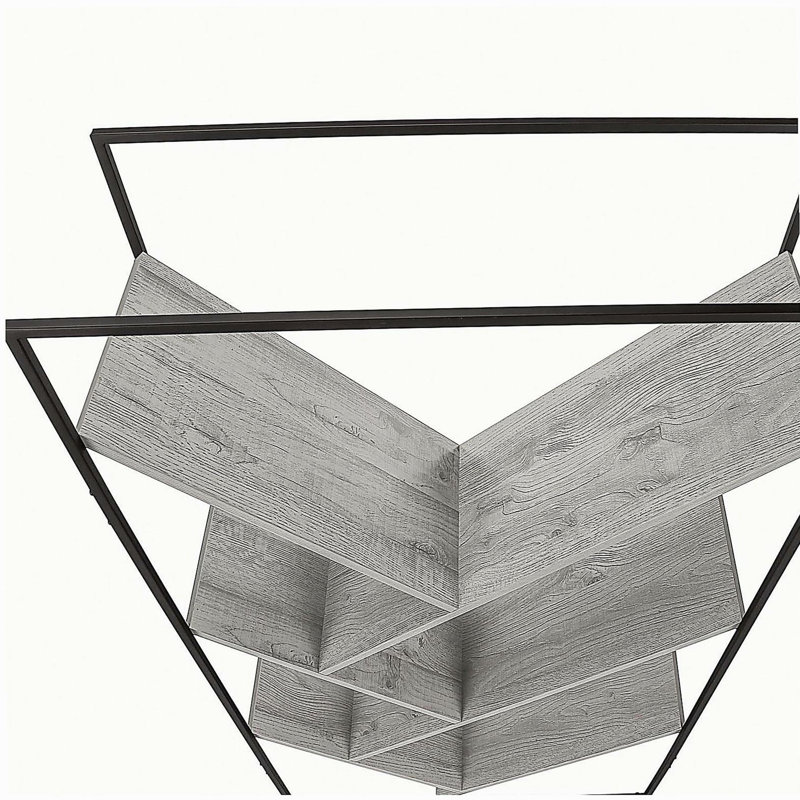 5-Tier Etagere Bookshelf with V-Shaped Slanted Shelves, Metal Frame, Gray
