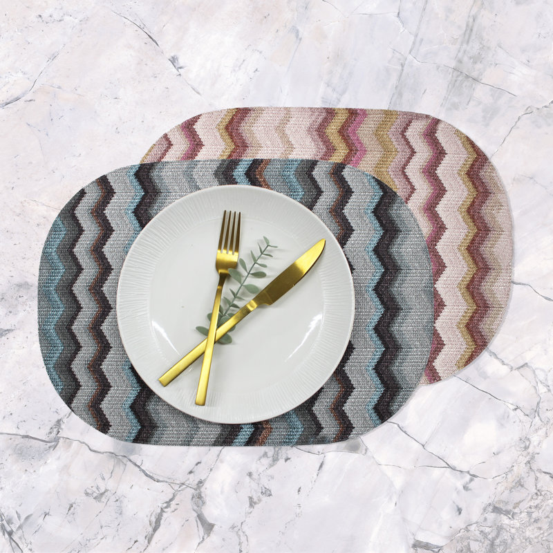 Montavion Polyester Chevron / Zig Zag Placemat, Pink/Blue/Grey