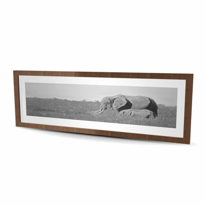 «Elephants in the Savannah», reproduction encadrée monochrome gris