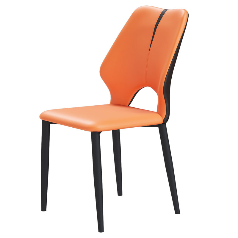2 chaises de salle à manger, fabriquées en cuir de polyuréthane moderne sur métal, orange et brun (de 2), et en cuir, élégante et stable