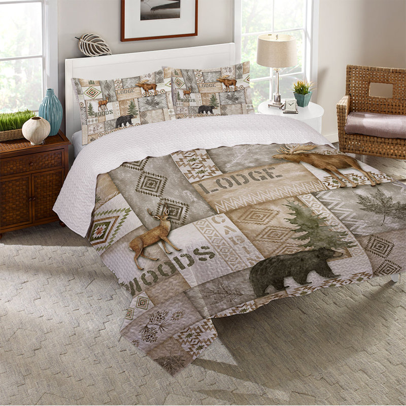 Ensemble de courtepointe réversible en microfibre espada gris / brun / beige 3 pièces