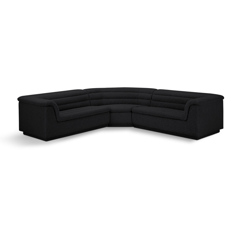 Canapé modulaire rembourré 148 po Iyon, Tissu bouclé noir