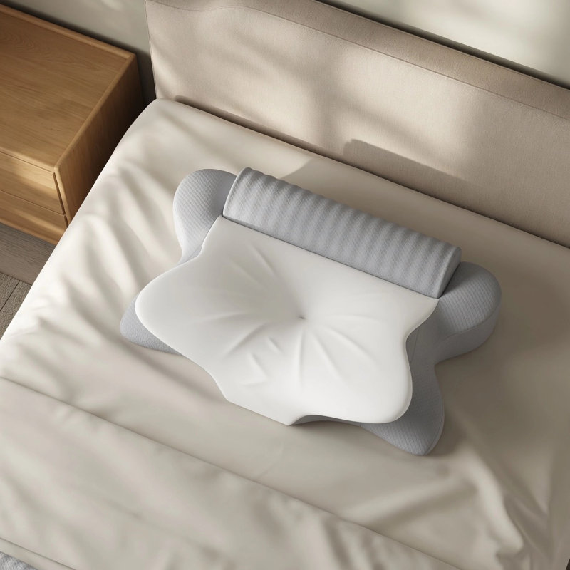 Oreiller cervical ergonomique en mousse à mémoire de forme, oreiller de soutien pour le cou avec housse amovible en soie et en coton, et coussin rond amovible
