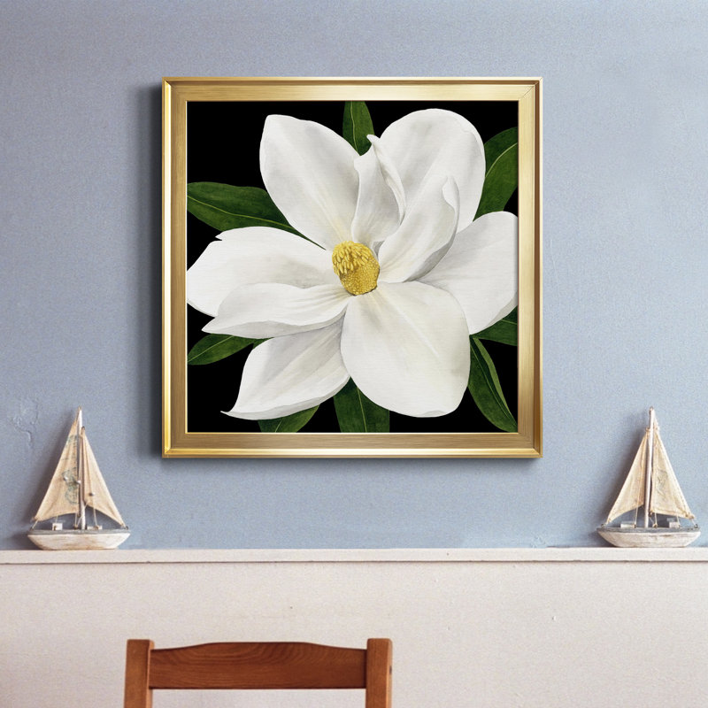 «Midnight Magnolia II», reproduction encadrée de qualité supérieure - prête à être accrochée, Toile avec cadre doré