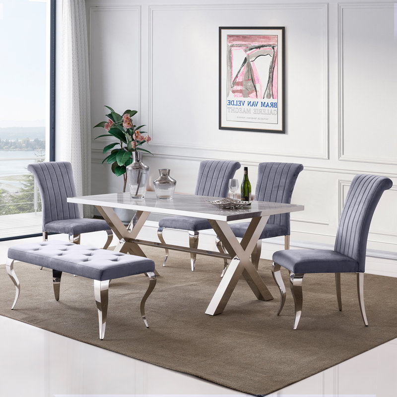 Chaise en velours Franciska, gris, Argent