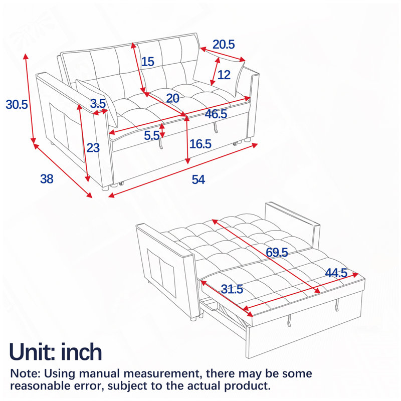 Convertible  Sleeper Sofa with Adjustable Backrest, Gray