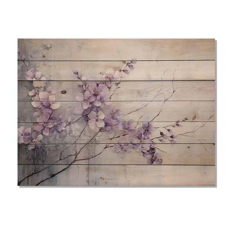 «Violet Minimalisme Violets - Violets», art mural sur bois de pin naturel, H 24 po x l 32 po