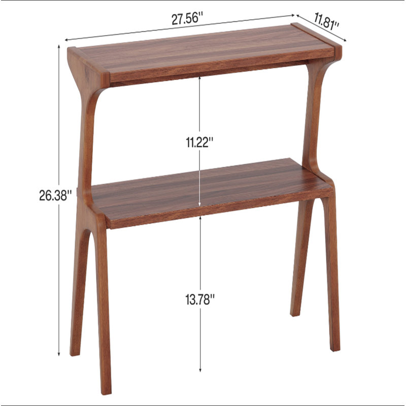 Table de bout en bois massif Mid-Century moderne de 27,56 po - Table d'appoint de style maison de campagne étroite avec tablette de rangement à 2 niveaux, table de chevet élégante et table d'appoint
