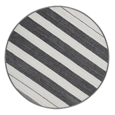 Washable Mist Gray White Striped Area Rug