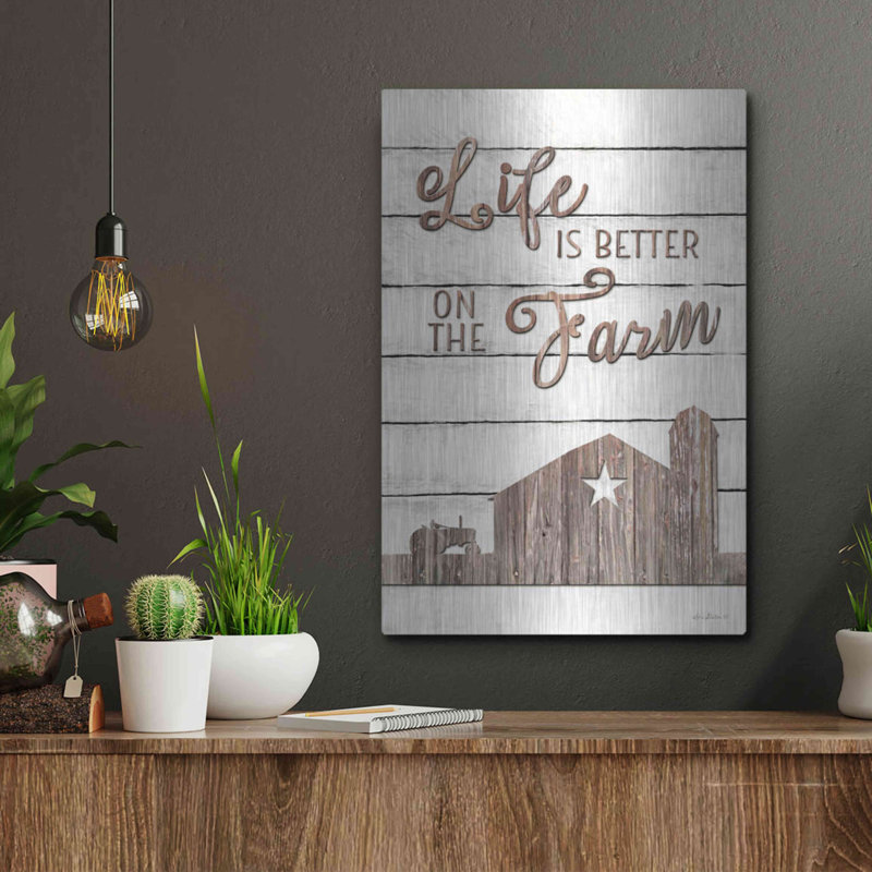 «Life is Better on the Farm» par Lori Deiter, art mural en métal, H 16 po x l 12 po