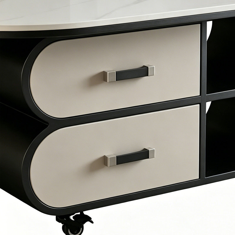 Table basse de style crème de luxe italienne légère, Blanc / Gris, H 17,71 po x L 47,24 po x l 23,62 po