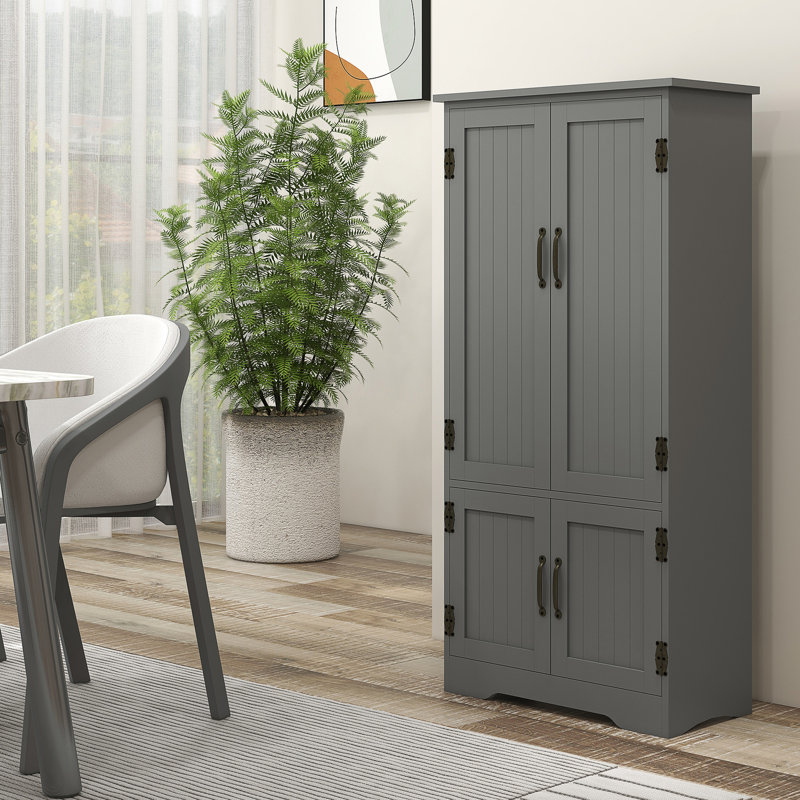 Kitchen Cabinet Pantry, Compact With 2 Adjustable Shelves And 4 Doors For Dining Room Appearance Pantry Dining, Storage, Gray