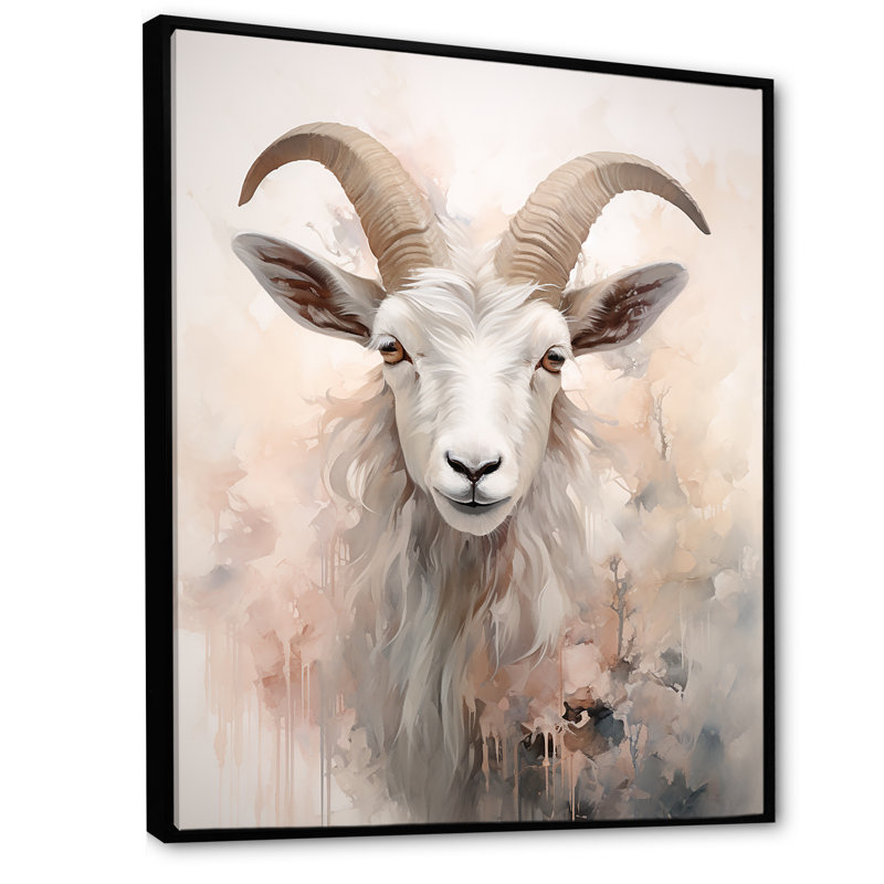 Mignon chèvre beige floral - reproduction sur toile, H 32 po x l 24 po x P 1 po, Cadre flottant noir