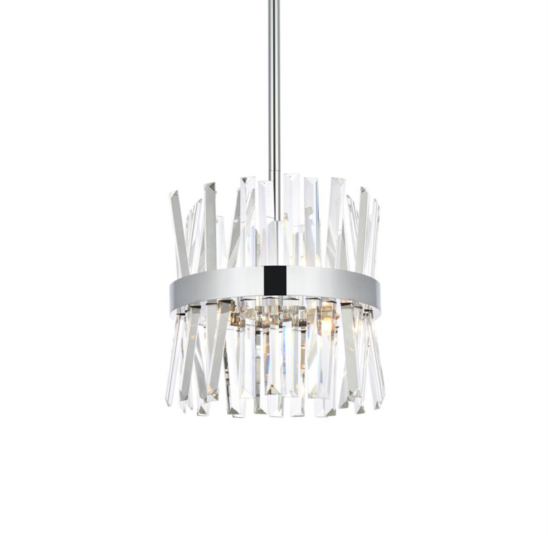 Luminaire suspendu rond en cristal Athol 12 pouces noir, L 25 po, Chrome, 14 Lights