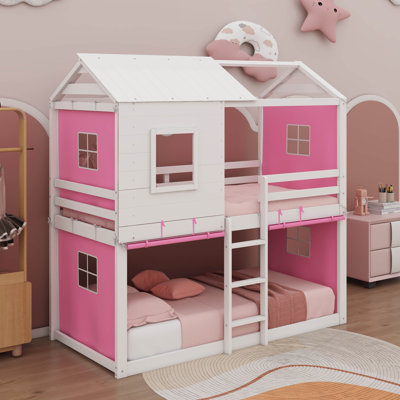 Full Size Bunk Wood House Bed With Tent