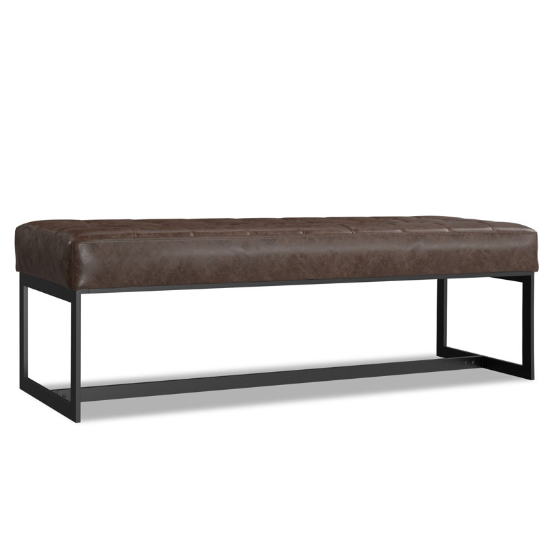 Penelope 56" Brown Faux Leather Metal Frame Ottoman Bench