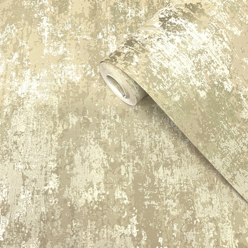 Lustre Metallic Concrete Wallpaper Roll, Gold
