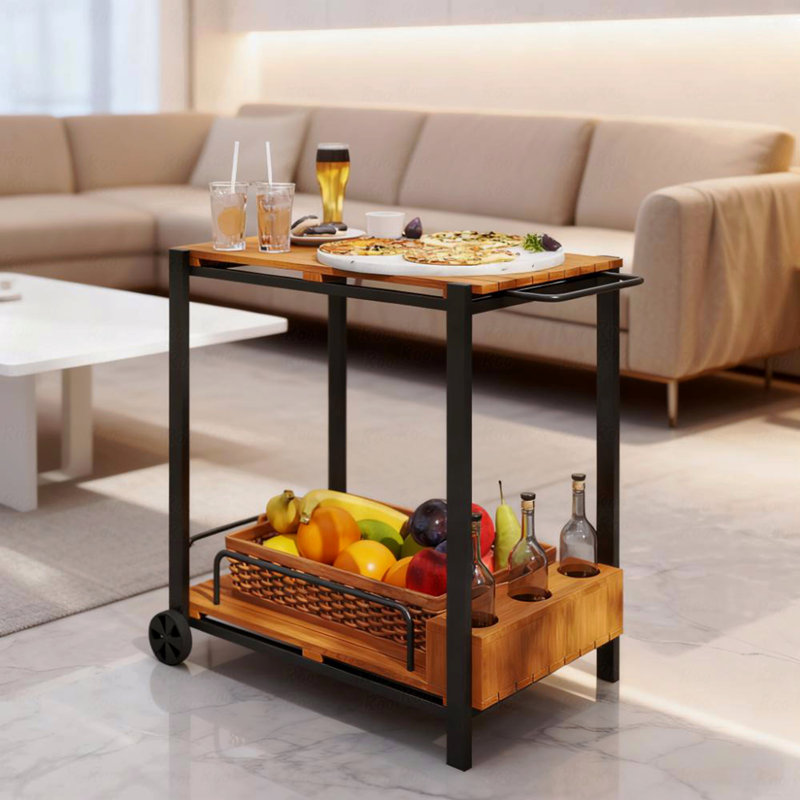 Chariot à café et à boissons à 2 niveaux avec 3 porte-bouteilles