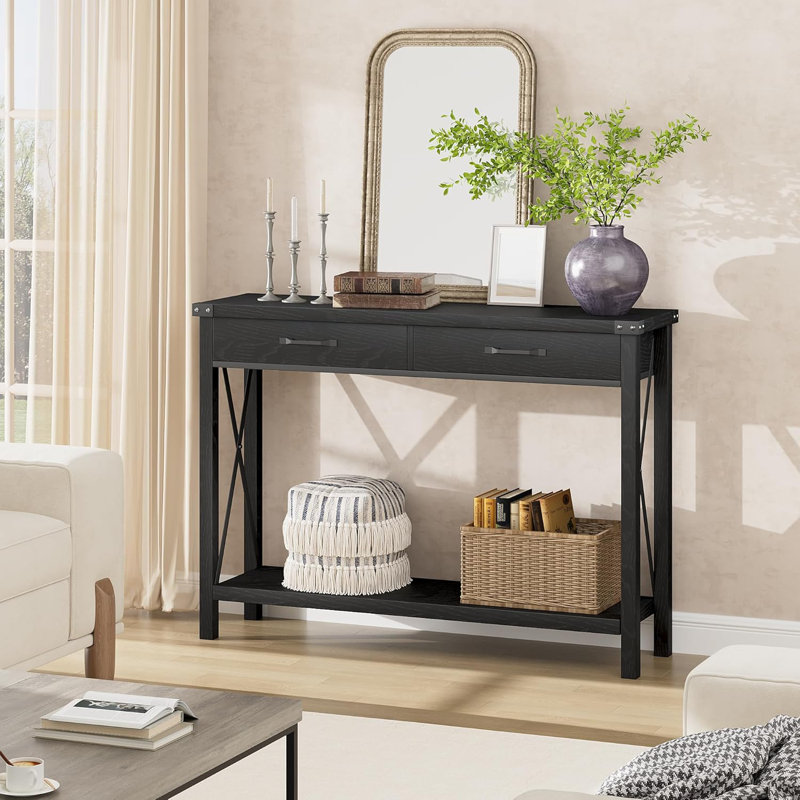 Industrial Console Table with Drawers, Black