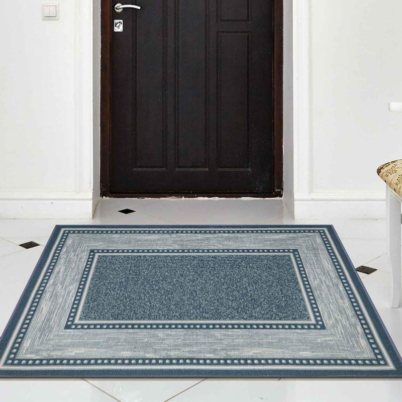 Ottohome Non-Slip Bordered Area Rug For Living Room, Hallway, Entryway Rug, Blue, Rectangle 5' x 6'6"