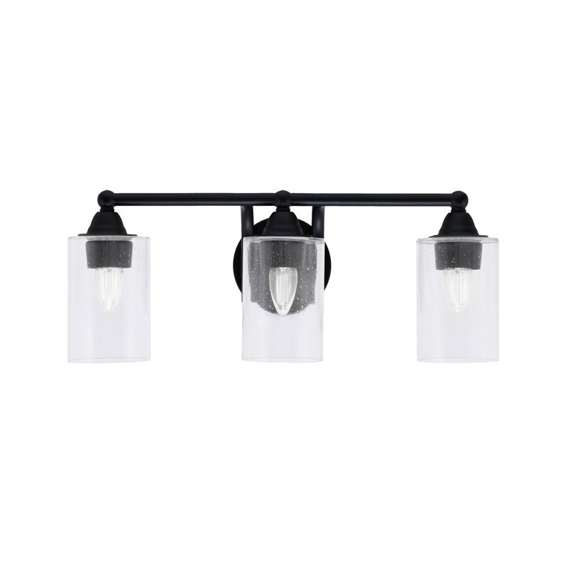 Barre d'éclairage de salle de bain 3 lumières Paramount au fini noir mat avec verre transparent de 4 po