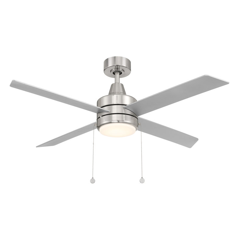 Ventilateur de plafond à chaîne à 4 pales en titane argenté / nickel brossé Quade avec ensemble d'éclairage à DEL à température de couleur réglable